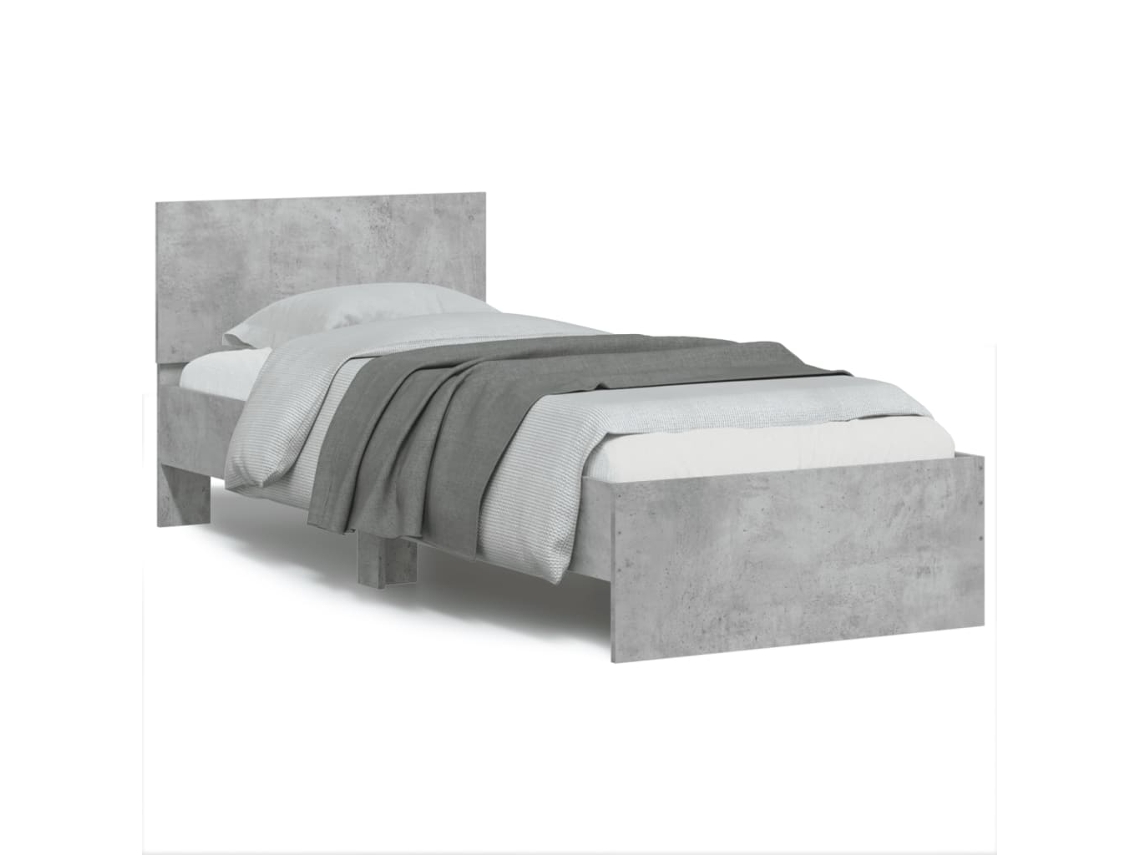 Estrutura de Cama com Cabeceira Derivados Madeira Cinza Cimento MAISON EXCLUSIVE