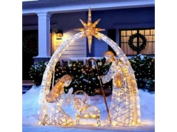 Omni decoración de Natal Exterior com Luzes, Cena de Belém Iluminada em Silhueta para Jardim com Postes, Material de Ferro Resistente e Durável F