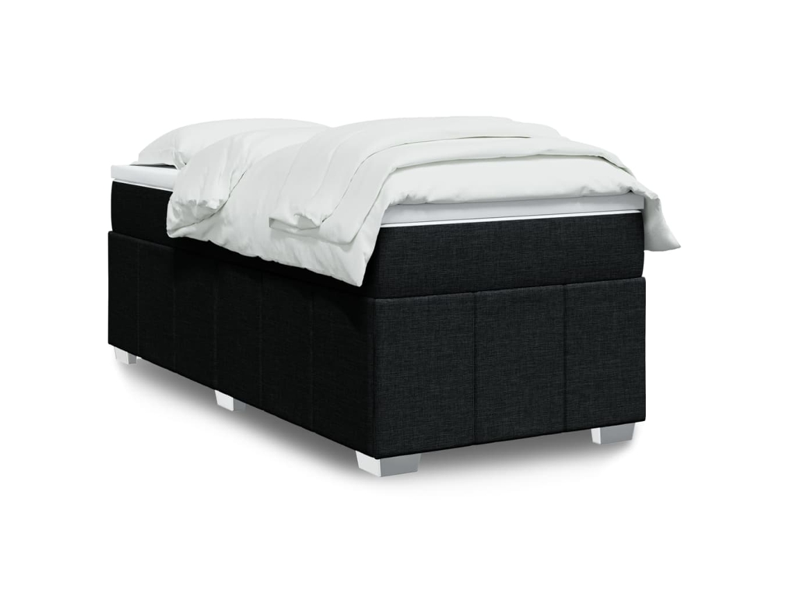 Cama Com Molas/colchão 90x190 Cm Tecido Preto