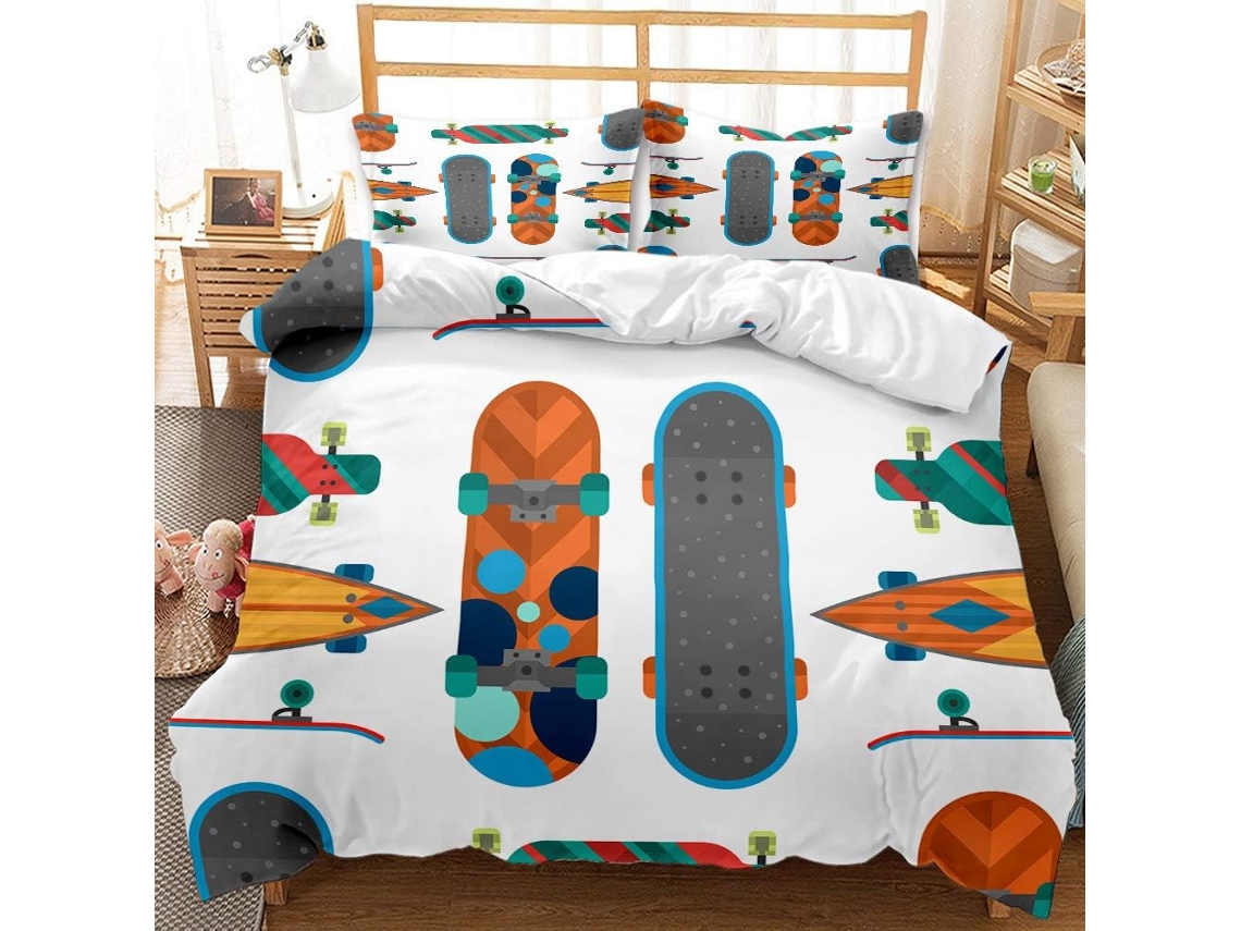 Capa de Edredom com Estampa Skate em Microfibra Fronha 135 X 200 Cm, 50 75 Cm 50 X 75 Cm