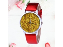 Relógio de quartzo com pulseira de couro PU, mostrador grande, casual unissex (vermelho)