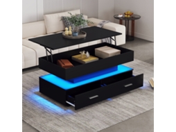 Mesa Centro Preta Elevável 100x50x44cm, Led, Bluetooth, 2 Gavetas.-hw