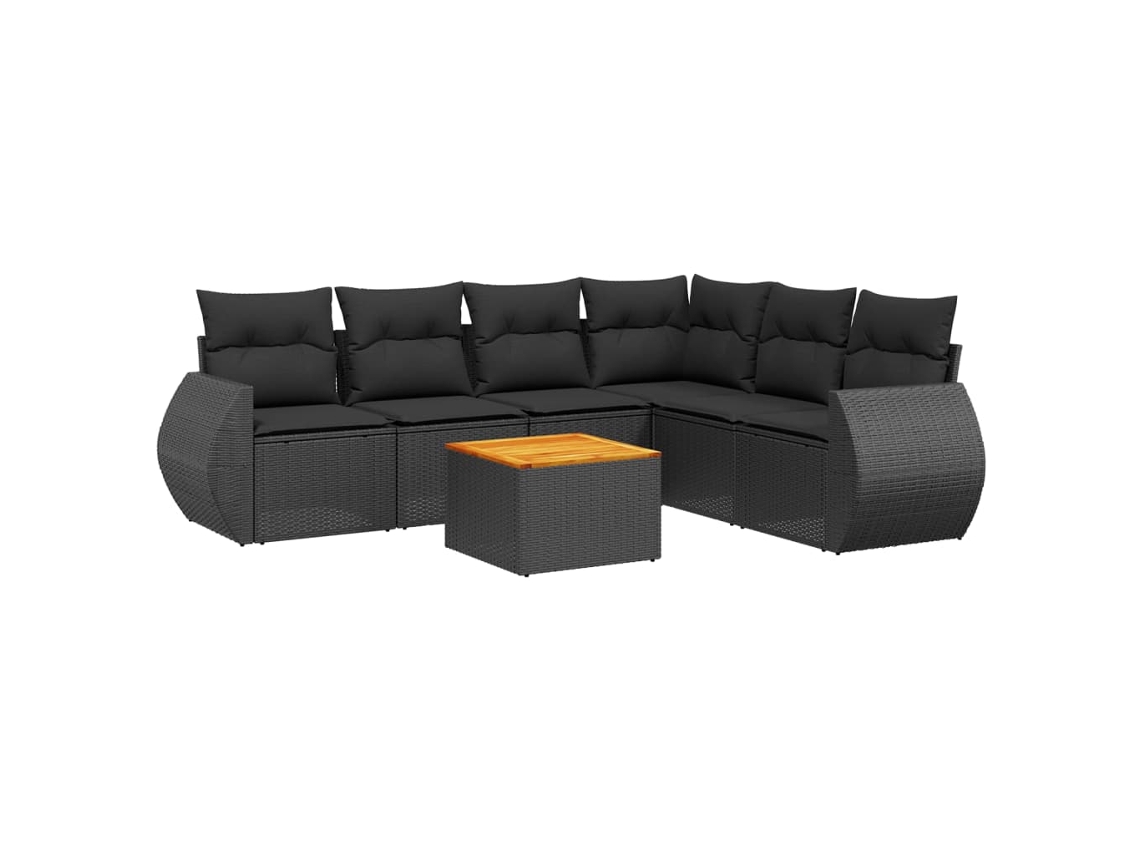 Conjunto de Sofás 7 Peças Jardim com Almofadões Vime Pe Preto MAISON EXCLUSIVE