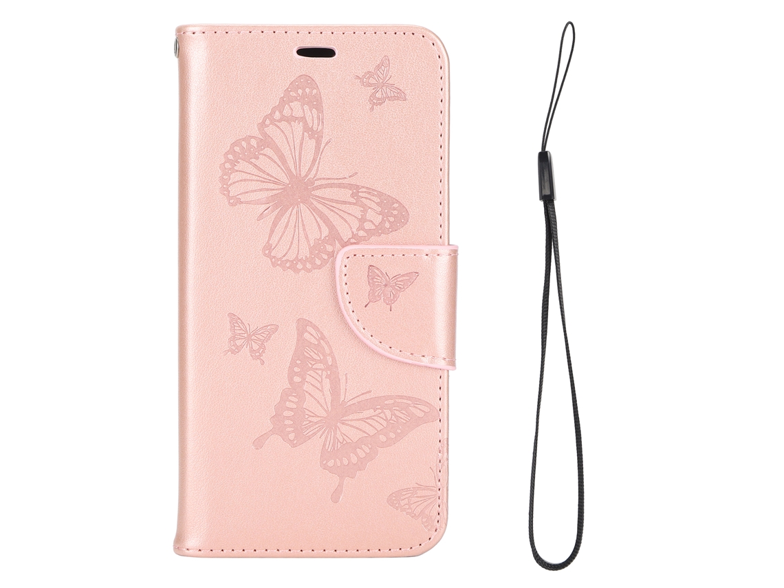 Capa de Couro LAXISCREED Borboletas Iphone 12 Pro Ouro Rosa