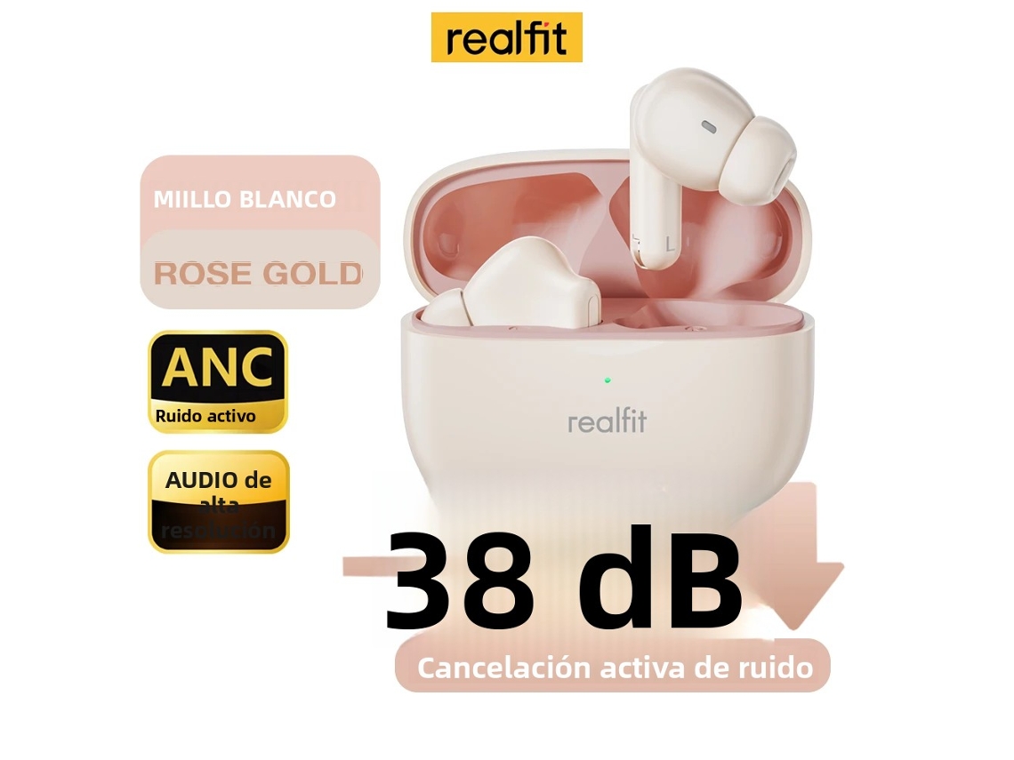 Fones De Ouvido Bluetooth (bege) Com Cancelamento De Ruído Ativo, Função Enc Para Chamadas E Graves Estéreo Hifi.