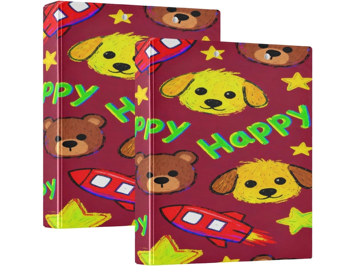 Pasta Escolar Happy Dog 1, 5-polegadas, 3-argolas Com Bolsos Internos, Pacote Com 1 2-unidades, 200-folhas