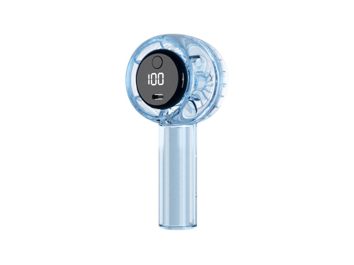 Ventilador Portátil De Mesa Pequeno Com Visor Digital De 1200mah, Silencioso E Com Velocidade Ajustável, Na Cor Azul Transparente