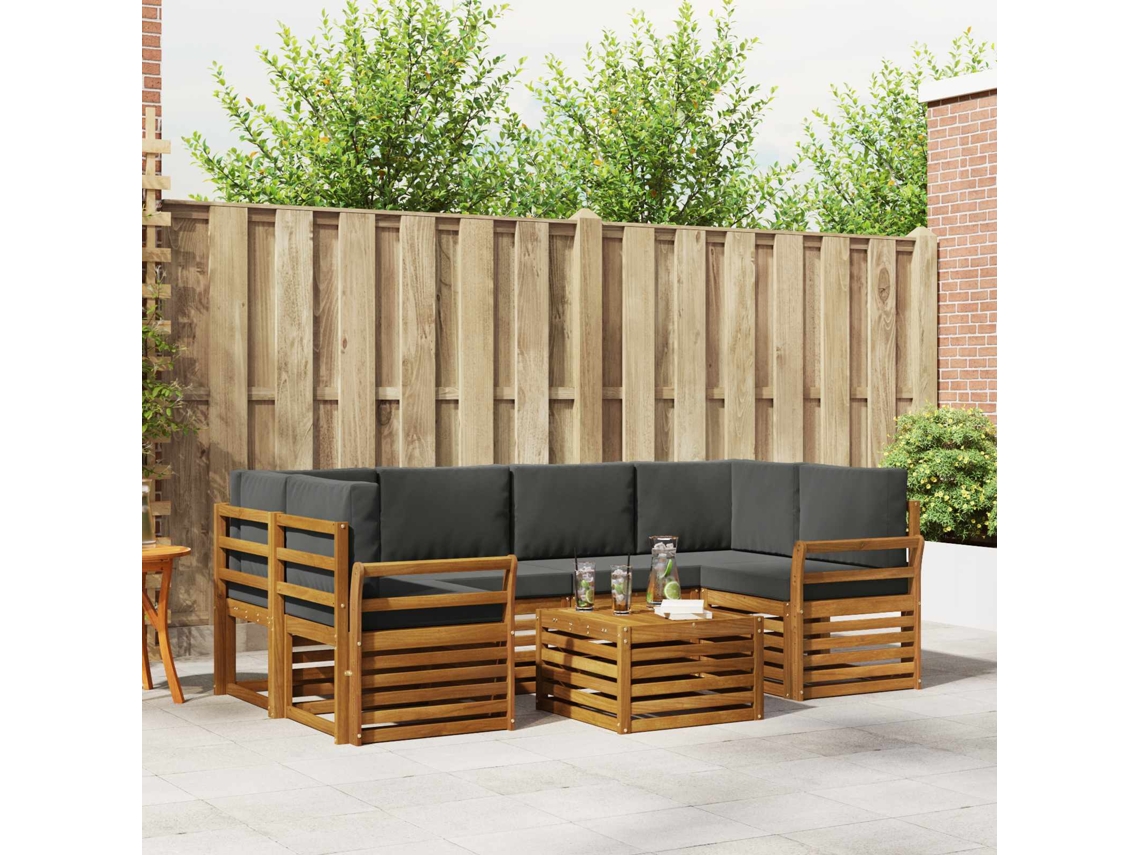 Vidaxl Conjunto De Sofás Para Exterior 7 Unid. Natural E Antracite