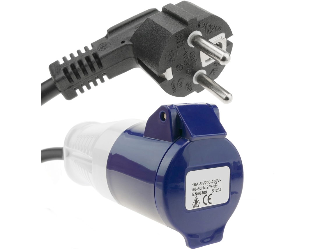 Adaptador Cee Plug Fêmea para Schuko Masculino 2P+T 16A 250V Ip44 Iec-60309 Cabo 30Cm BEMATIK
