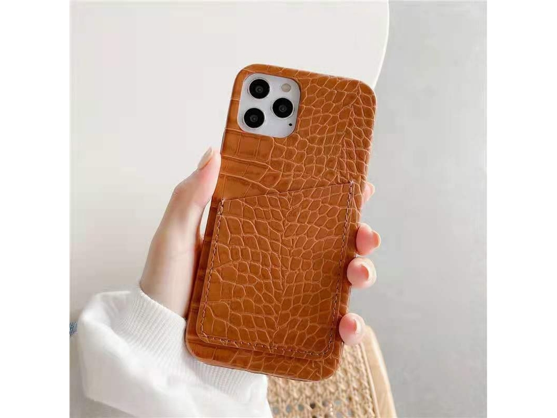 Capa Para Iphone 17 Air Marrom Com Estampa De Crocodilo, Porta-cartões, Semi-cobertura, Rígida E Com Dissipação De Calor.