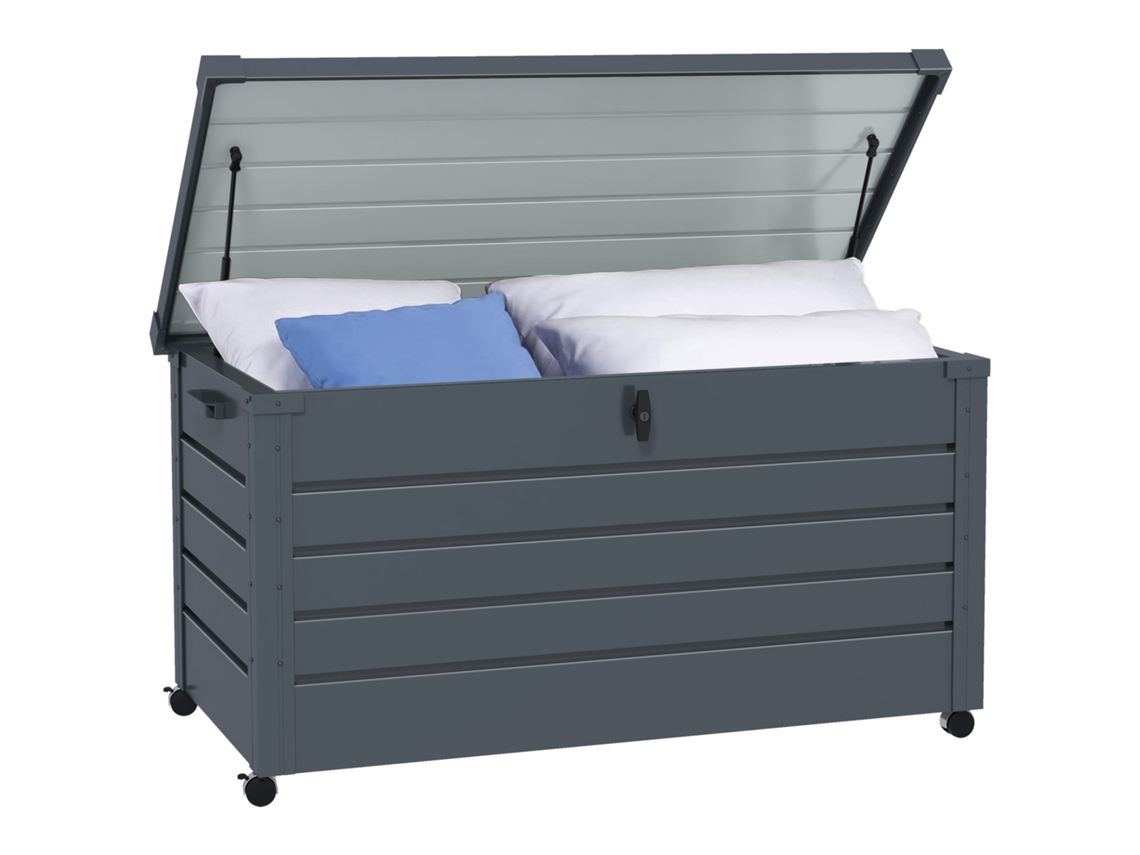 Caixa de Armazenamento Externa 311l, com Mola a Gás, Rodízios e Cabo, Aço Galvanizado, 120x62x66 Cm, Cinza Ge
