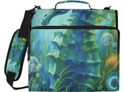 Pasta Organizadora Com Argolas, Estampa Floral De Cavalo Marinho, Azul Turquesa, Resistente À Água E Com Compartimento