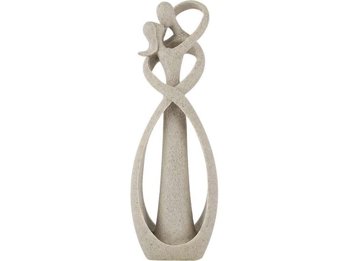 Estátua abstrata em resina de um casal de amantes se beijando, ideal para decoração de sala de estar, escritório ou casa.