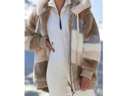 2026 abrigo de Plush Contraste Invierno Con Capucha Cierre Cremallera Talla Amplia para Mujer