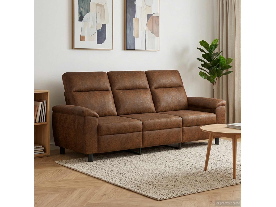 Vidaxl Sofá Castanho 214 X 90 X 95 Cm Couro Suede Sintético