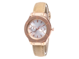 Relógio de Pulso Feminino Moda Quartzo Pulseira Couro Pu Casual Bege 10 Cores