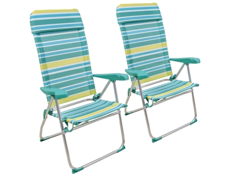 Pacote de 2 Cadeira de Praia Dobrável e Reclinável com 7 Posições em Alumínio57X47X118Cm Turquesa SELEOK