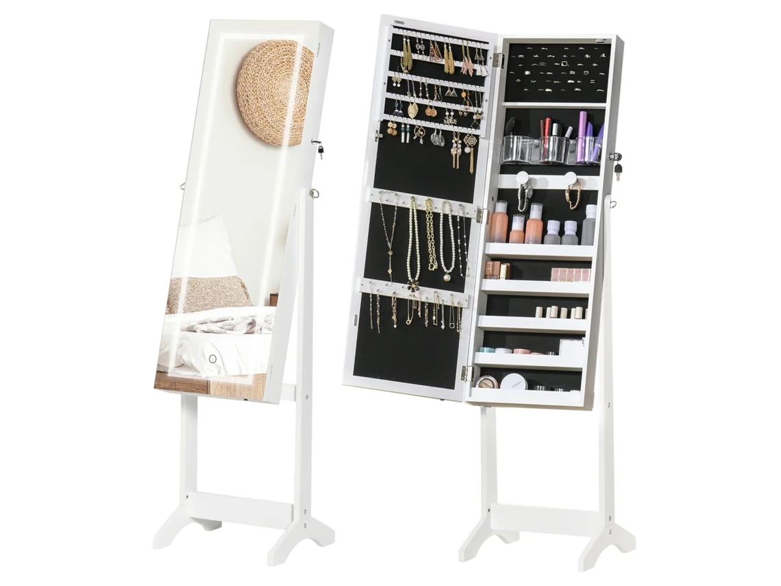 Espelho Autoportante com Porta Jóias e Luz Led Inclinação Ajustável 46x36,5x151,5cm BTFORUS