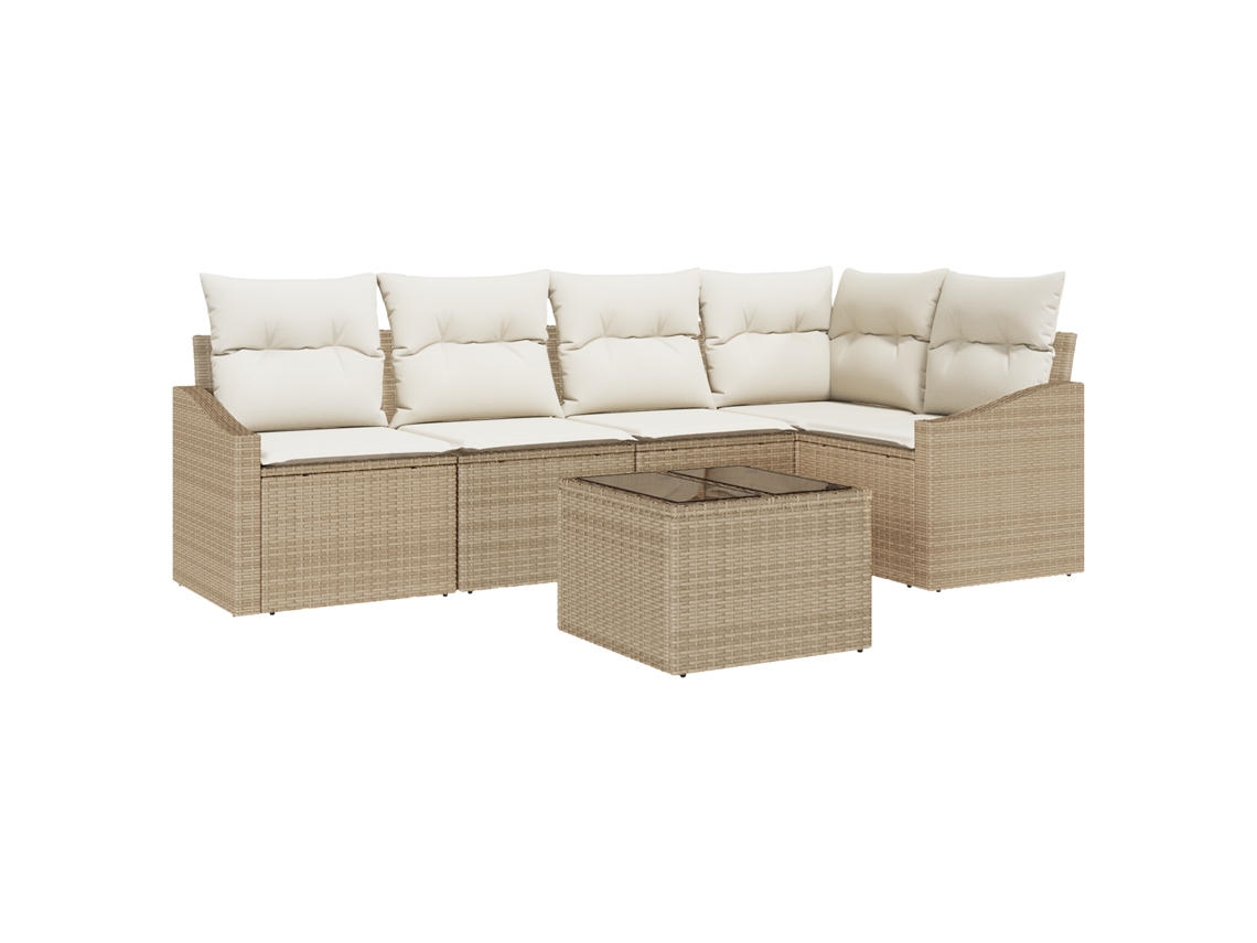 Conjunto 6 Conjunto De Sofá De Jardim Vidaxl Bege Vime Pe (233,5 X 123,5 X 85 Cm)