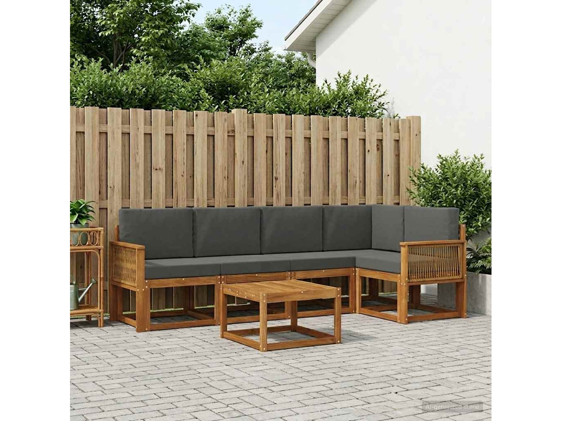 Vidaxl Conjunto De Sofás Para Exterior 6 Unid. Natural E Antracite