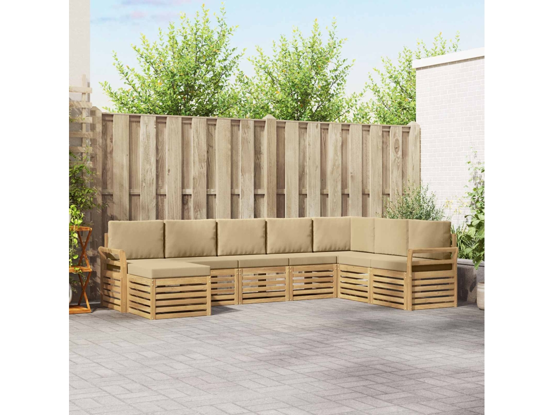 Vidaxl Conjunto De Sofás Para Exterior 8 Unid. Branco E Bege Poliéster