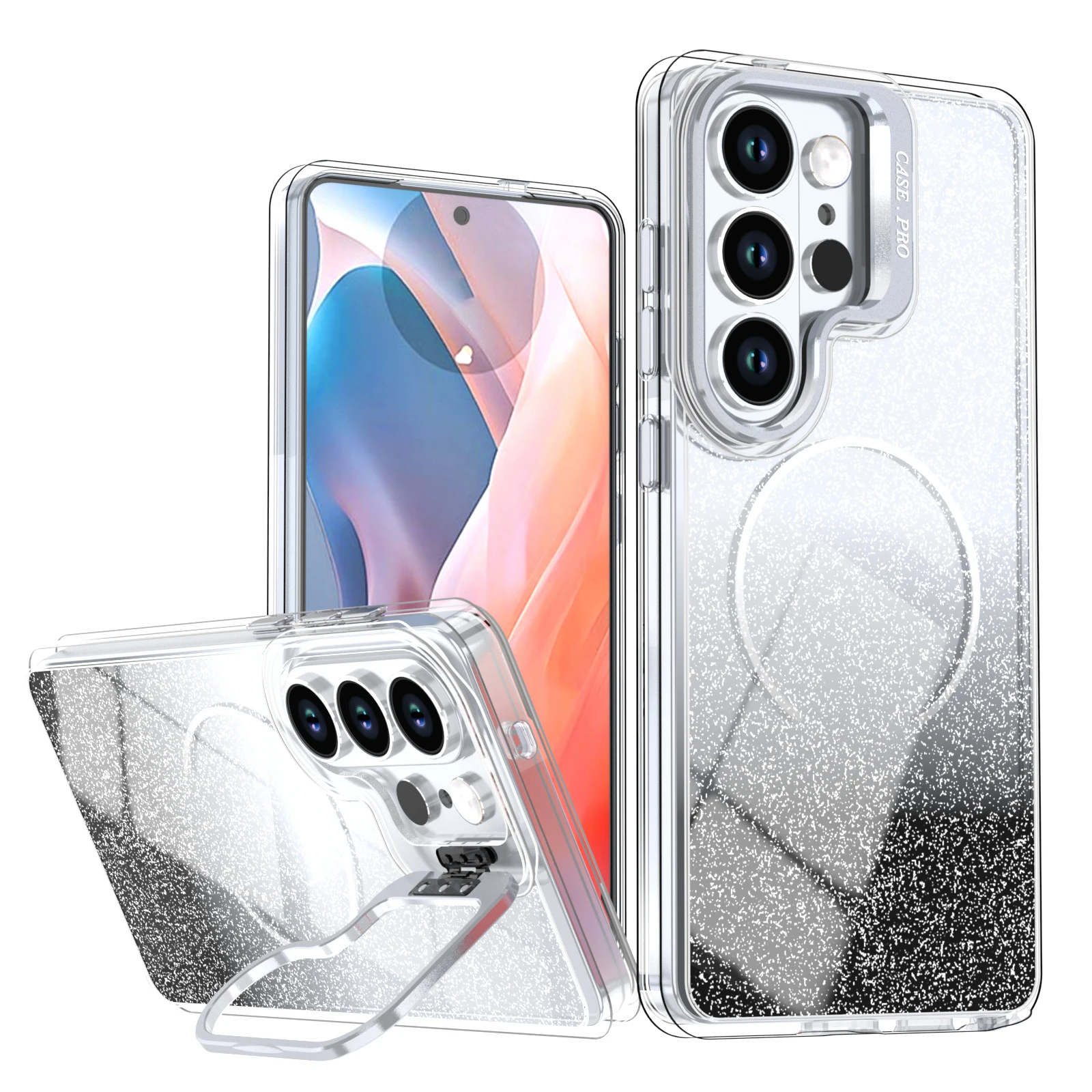 Capa Com Lente Degradê E Efeito Flash Para Samsung (galaxy S25, Preta), Compatível Com Carregamento Sem Fio Magsafe.