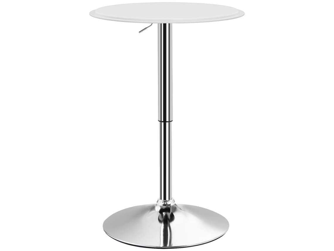 Mesa Bar Bistrô Com Altura Ajustável 67-93cm E Tampo Giratório 360°, Ø63cm Em Pu Cromado Metal Branco