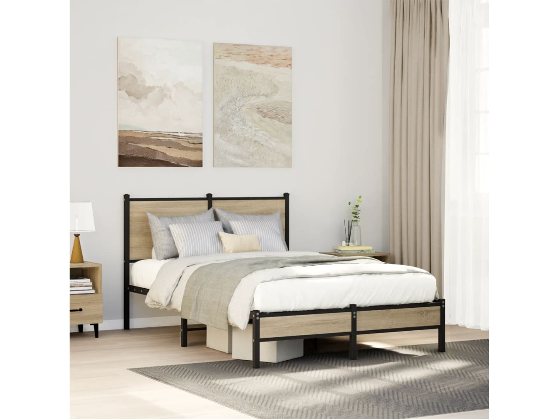 Vidaxl Estrutura de Cama Sem Colchão 120x190 Cm Metal Carvalho Sonoma