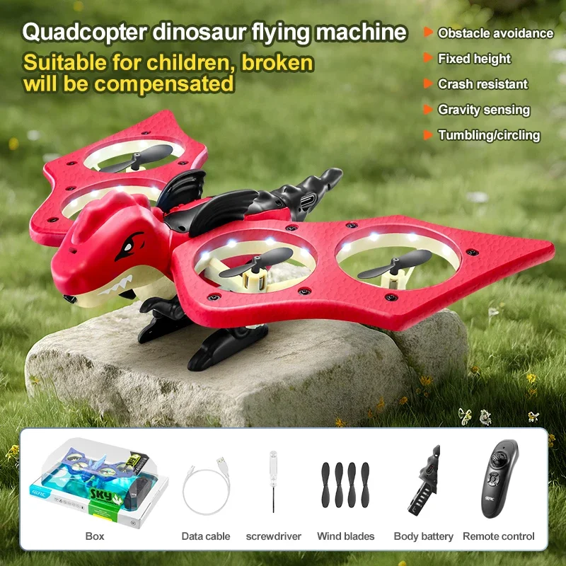 (vermelho) Mini Drone Robô Voador Dinossauro Brinquedo