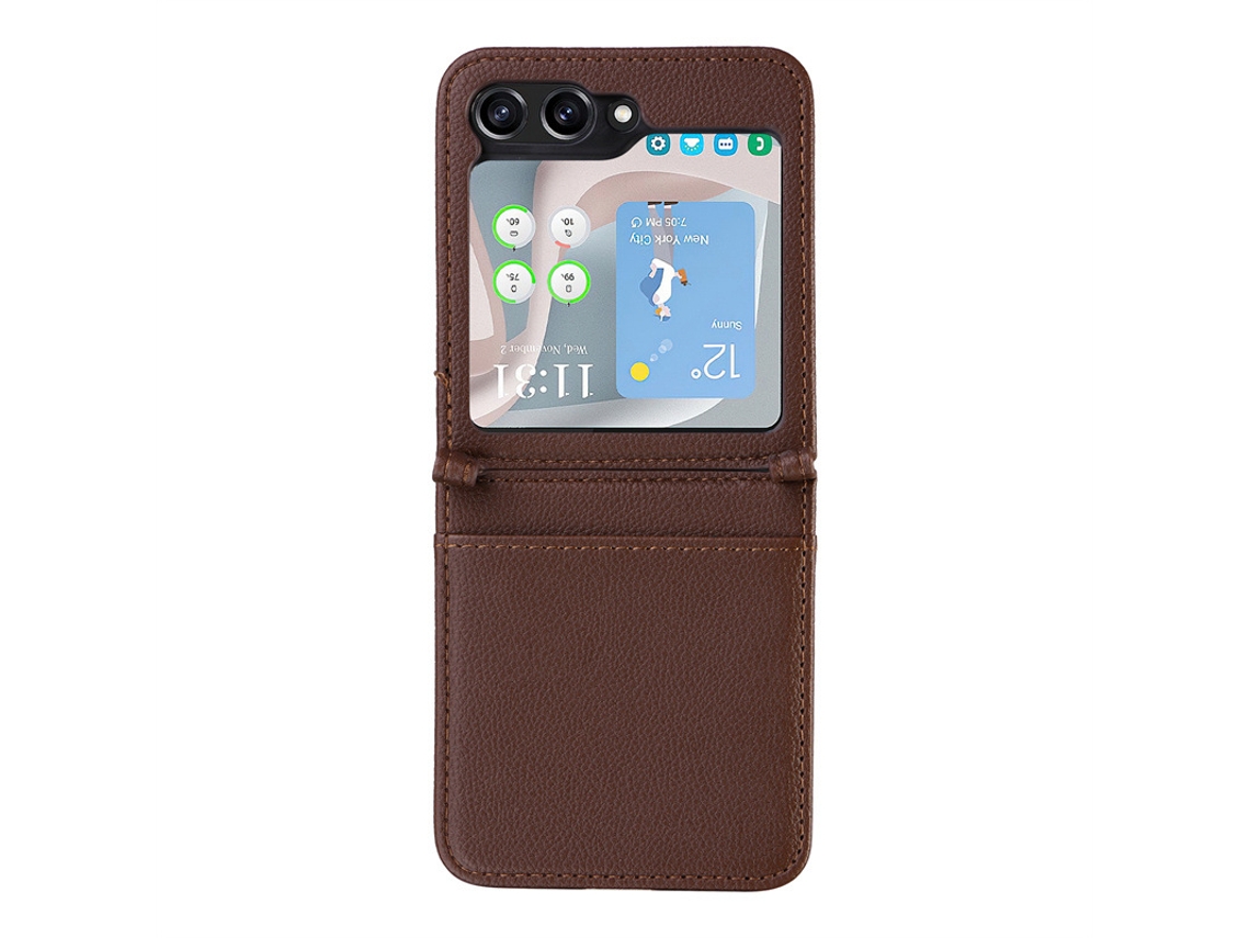Capa Para Celular Com Compartimento Para Cartão Sim, Capa De Couro De Peça Única Com Estampa De Lichia.marrom - Samsung Z Flip 6