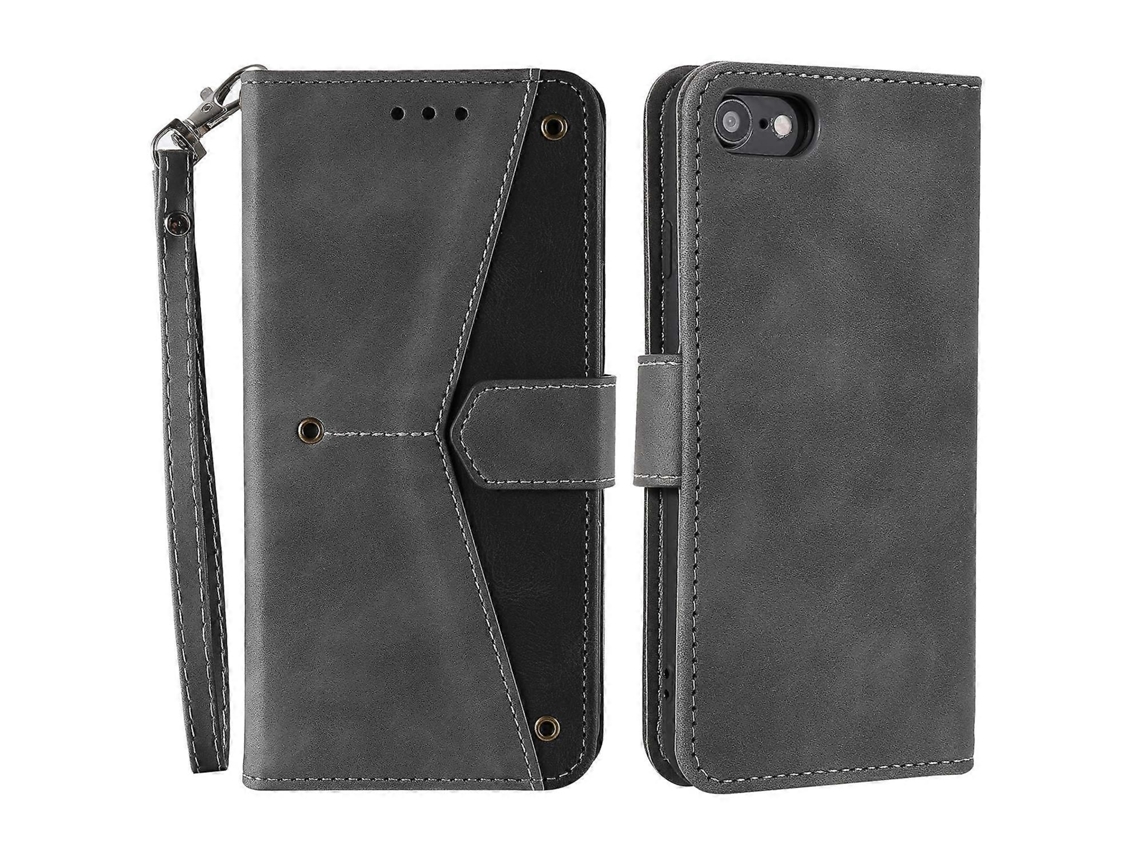 Capa De Couro Com Costura E Alça De Pulso Para Iphone 16e - Cinza