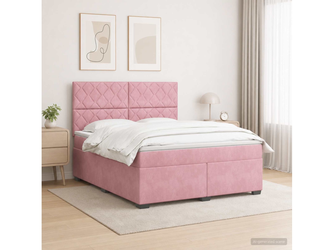 Vidaxl Cama Box Spring Com Colchão Rosa 160 X 200 Cm Veludo