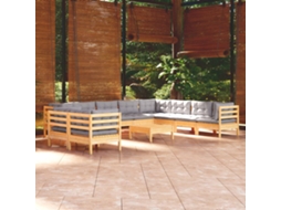 Conjunto 11pcs Lounge De Jardim Almofadões Cinza Pinho Maciço Dkd Home Decor