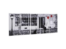Impressão em tela com menininha, 5 peças, lona de pinheiro, verniz à base de água, 80x40cm preto, branco, vermelho | S/MARCA