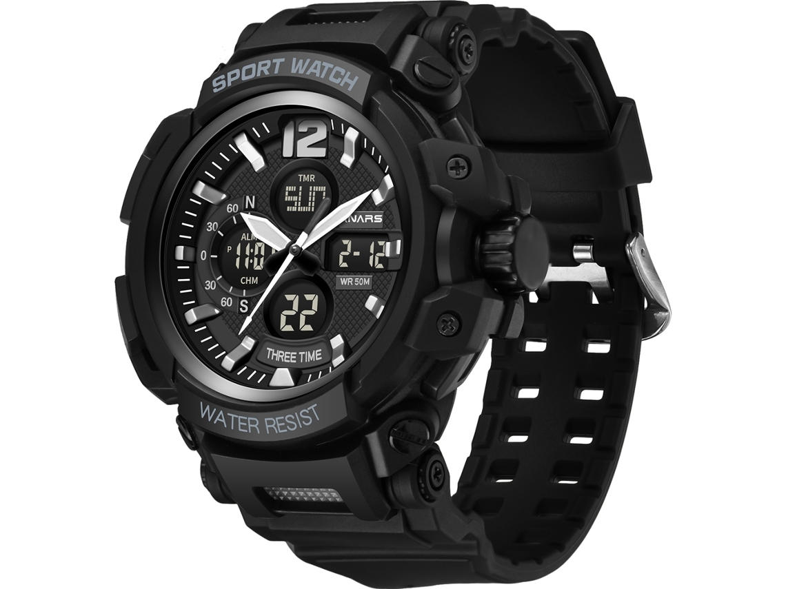 Reloj Deportivo Hombre Panars Impermeable Luminoso Doble Hora Cronómetro Calendario Negro