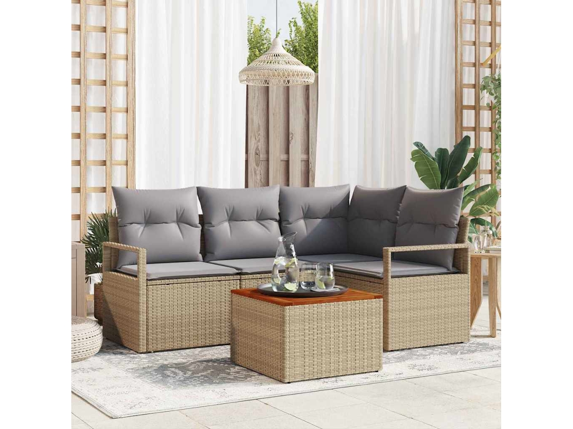 Vidaxl Conjunto De Sofá De Jardim 5 Unid. Bege Vime Pe
