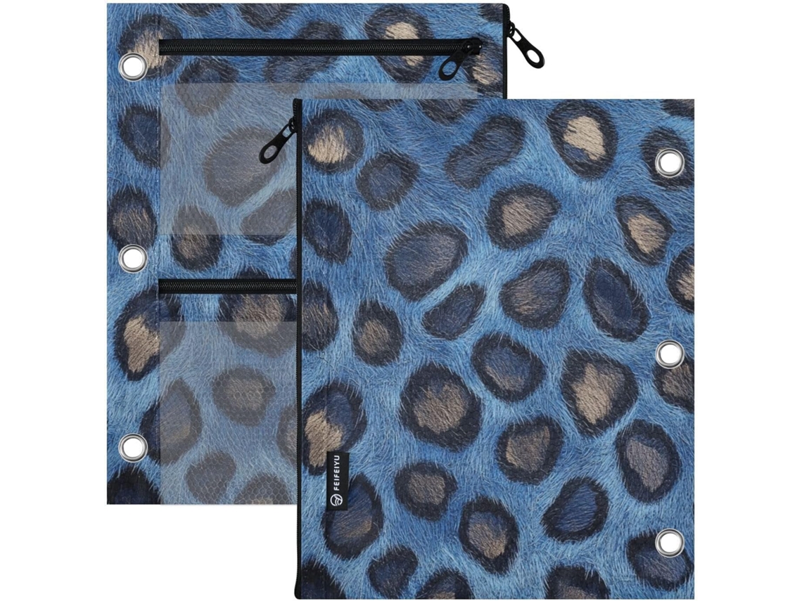 Pasta Transparente Com 3 Furos, Textura De Estampa Leopardo Azul