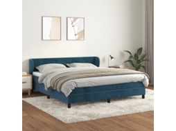 Cama Com Molas/colchão 180x200 Cm Veludo Azul-escuro