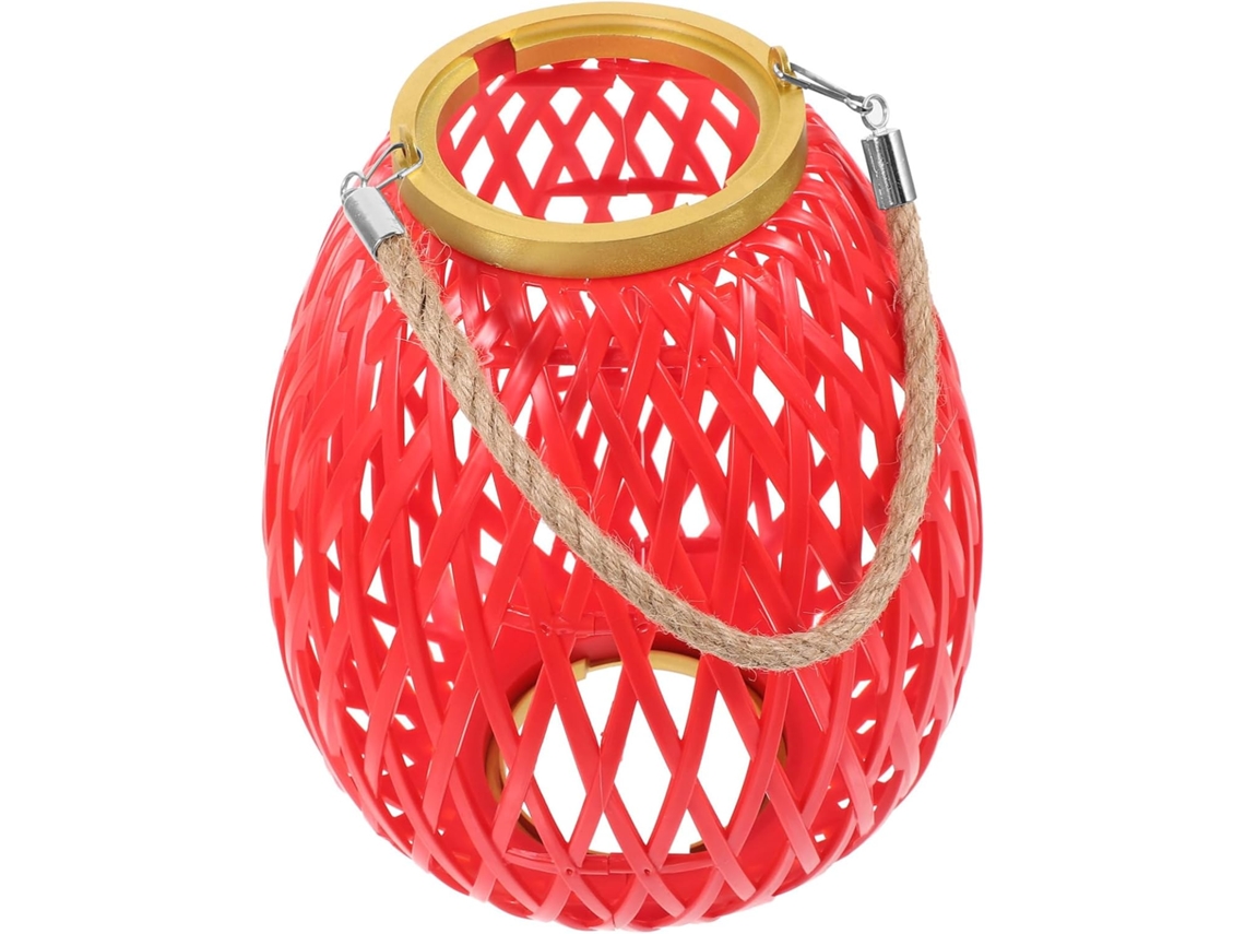 Abajur Elíptico Elegante Em Rattan Vermelho Para Confecção De Lanternas.