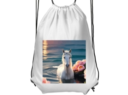 Bolsa de Ginástica Infantil- Confortável e Prática, Branca, com Estampa de Cavalo Banho BRILVIBERA