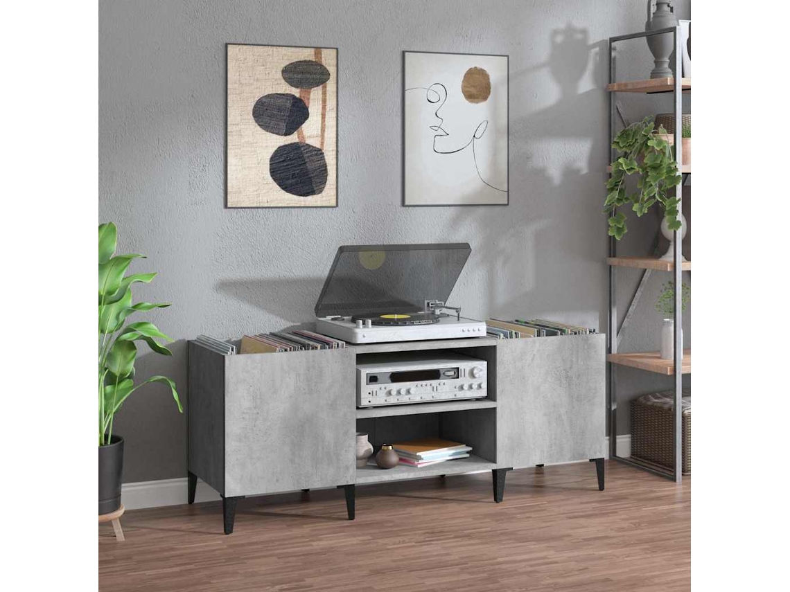 Vidaxl Armário P/ Discos 121x38x48 Cm Derivados Madeira Cinza-cimento