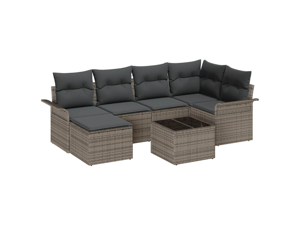 Conjunto 7 Conjunto De Sofá De Jardim Vidaxl Cinzento Vime Pe (242,5 X 132,5 X 69 Cm)
