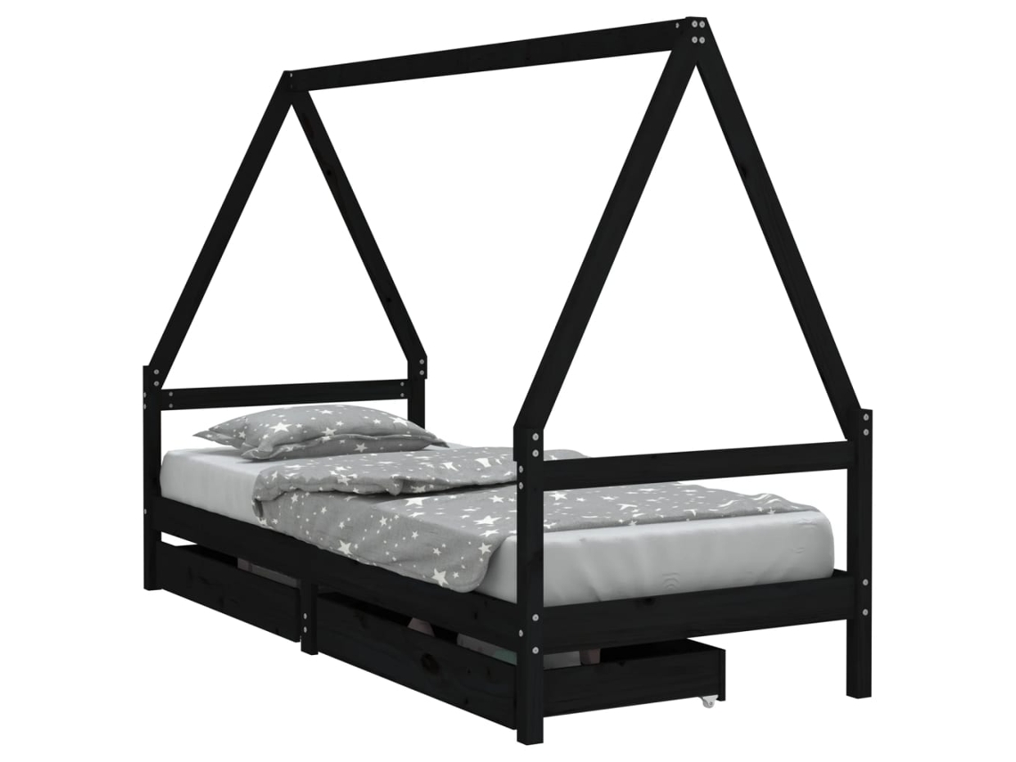 Kids Bed Frame, Kids Bed Frames Vidaxl Preto Madeira De Pinho (80 X 200 Cm)