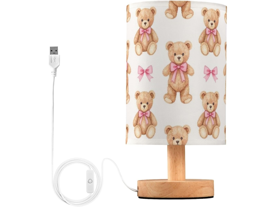 Abajur De Cabeceira Fofo Em Formato Urso Com Laço Rosa, Ideal Para Quarto Infantil, Mesa De Cozinha Ou Para Decoração