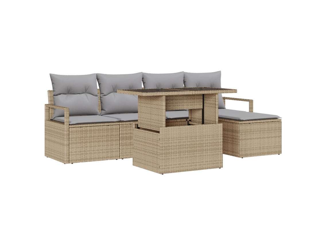Conjunto 6 Sofá Modular Vidaxl Bege Vime Pe (100 X 55 X 73 Cm)
