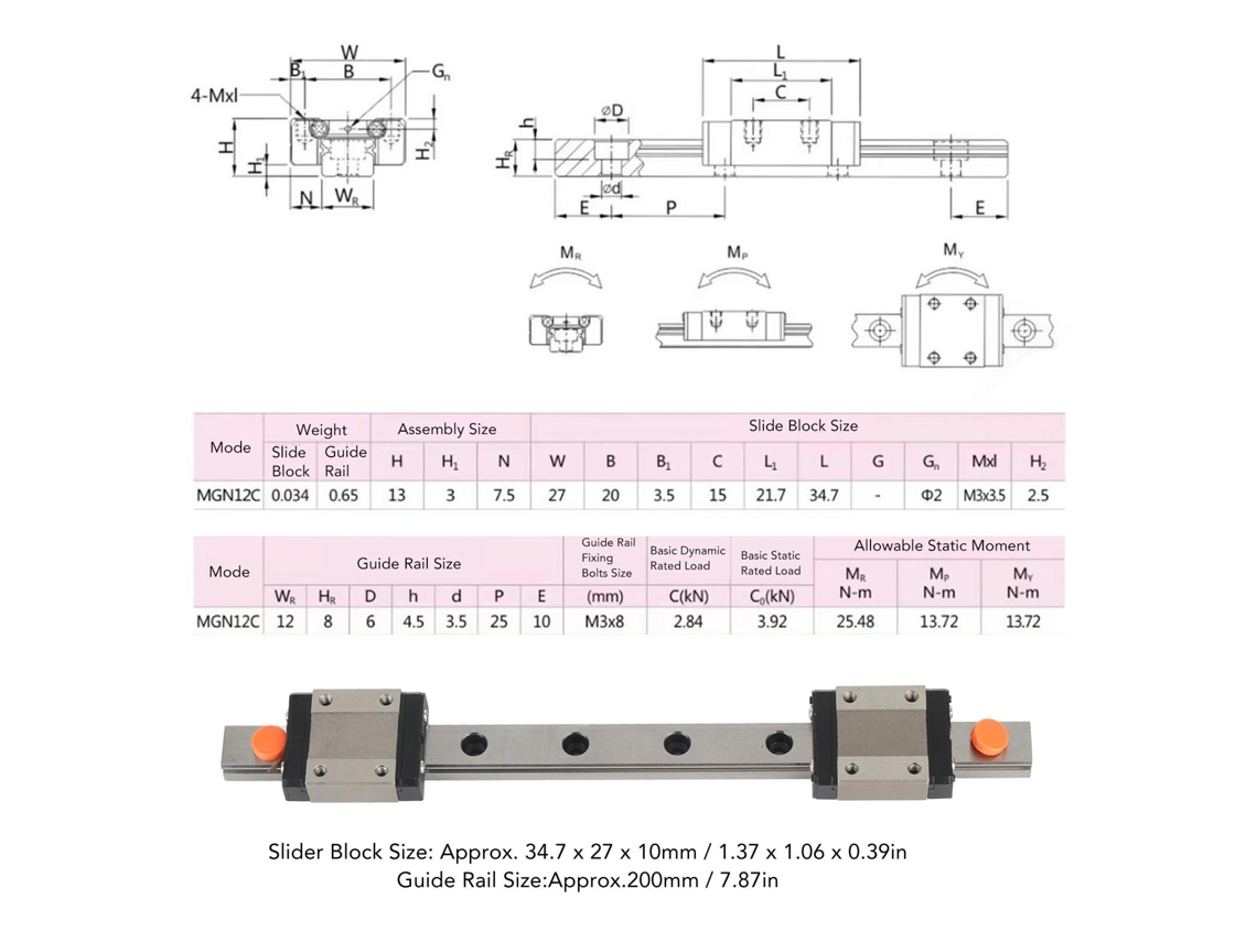 Laxiscreed Guia Linear Mgn12c Para Impressoras 3d E Cnc Com Deslizamento Compacto