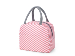 Bolsa Térmica para Almoço com Estampa de Desenho Animado , Ideal para Piqueniques e Viagens. MDUG (listrada Rosa)
