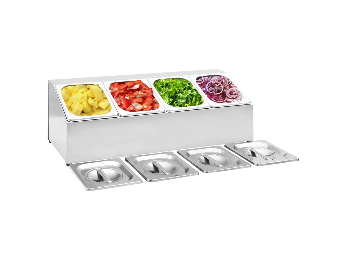 Vidaxl Suporte Gastronorm C/ 4 Recipientes Gn 1/6 Aço Inoxidável