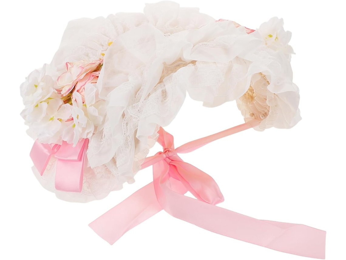 Chapéu De Sol Lolita De Aba Larga Com Faixa De Vime E Flores Para Mulheres, Proteção Uv.