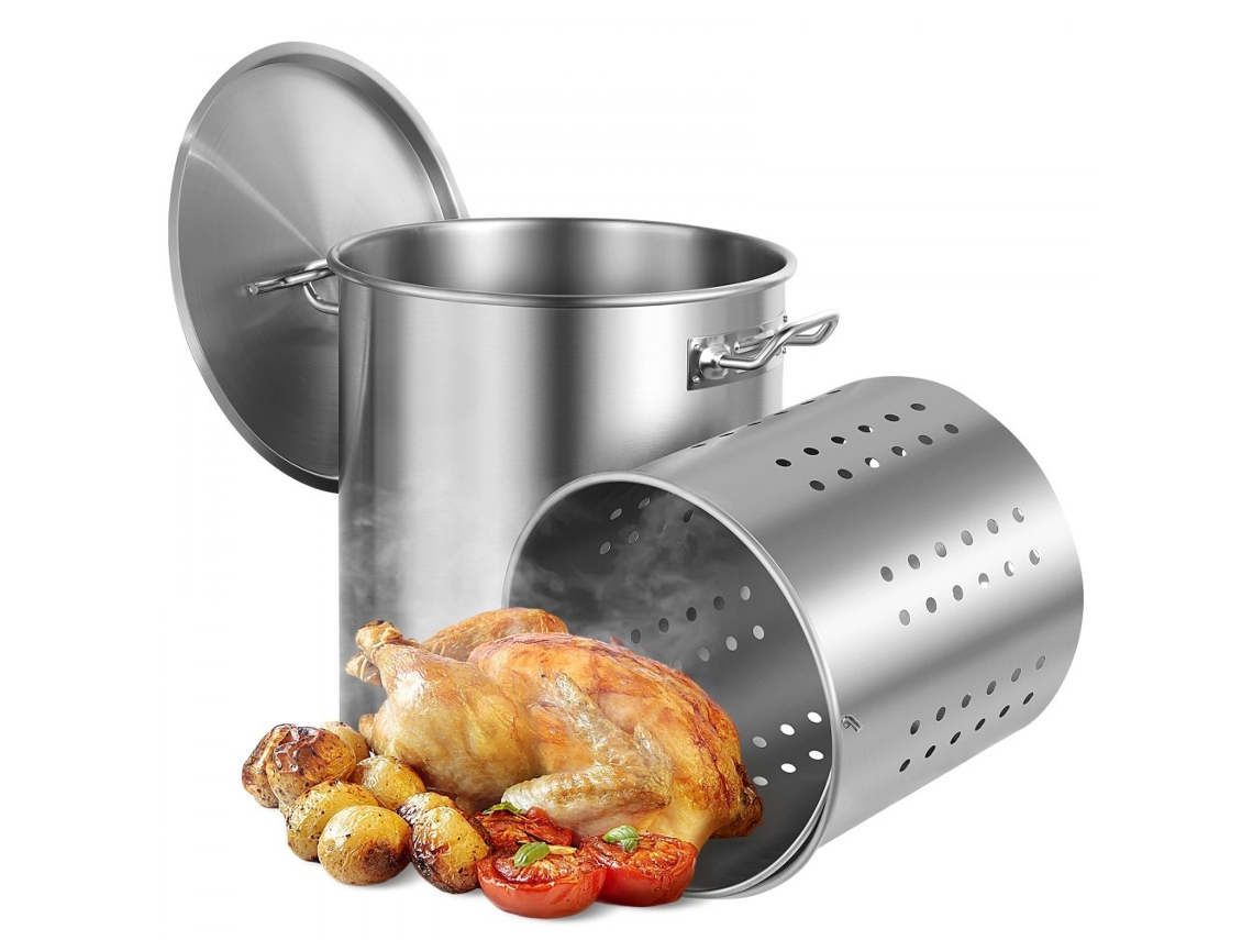 Caçarola Inox 39,7l Com Cesto E Peneira Tekmaquinas Ideal Para Cozinhar Em Grande Escala